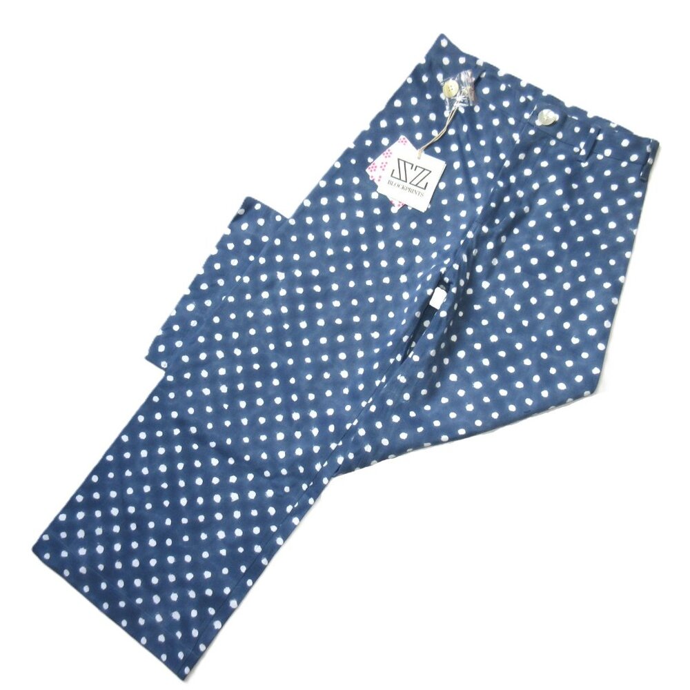 NWT SZ Blockprints Hand Block-Printed Disco Pants in Blue Polka Dots Canvas L - Picture 2 of 11